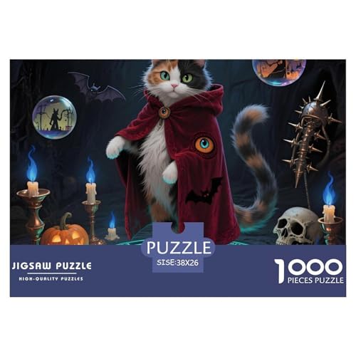 Entspannendes Halloween – Calico-Katze Puzzle 1000 Teile – Premium Hauskatze Jigsaw Für Erwachsene – Hochwertiger Karton, Klare Details, Geschenk-Idee & Deko 38x26cm/1000pcs von UFVZBNFAN