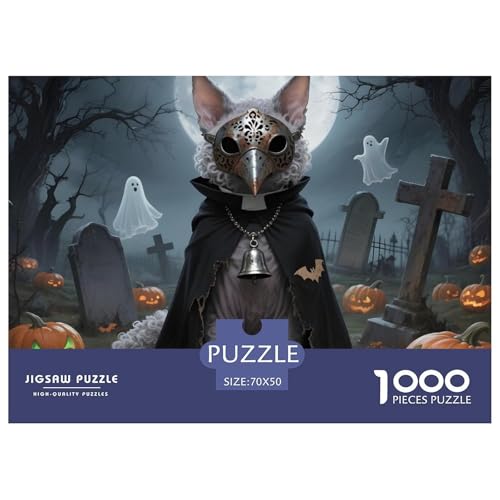 Entspannendes Halloween- Cornish Rex Puzzle 1000 Teile – Premium Hauskatze Jigsaw Für Erwachsene – Hochwertiger Karton, Klare Details, Geschenk-Idee & Deko 70x50cm/1000pcs von UFVZBNFAN
