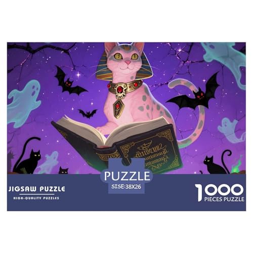 Halloween – Ägyptische Mau Puzzle 1000 Teile Hauskatze – Familienaktivität Für Regentage, Strapazierfähiger Karton, Präzise Passform, Poster Zum Einrahmen & Geschenkbox 38x26cm/1000pcs von UFVZBNFAN