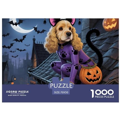 Halloween – Amerikanischer Cocker Spaniel Puzzle 1000 Teile – Anspruchsvolles Pet Dog Motiv – Premium Qualität, Heimdeko & Meditative Entspannung 70x50cm/1000pcs von UFVZBNFAN