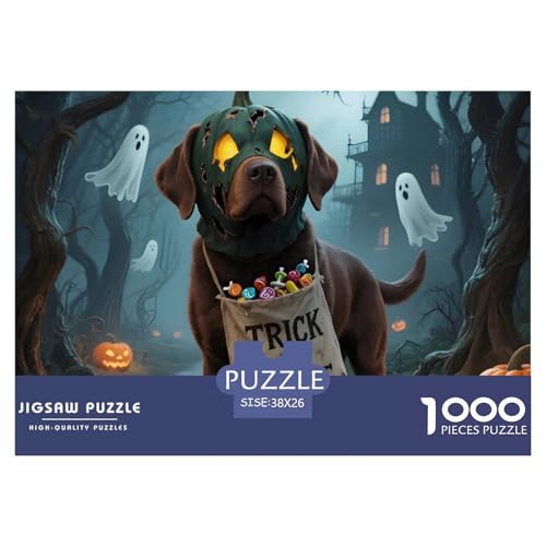 Halloween – Labrador Retriever Puzzle 1000 Teile Für Erwachsene – Anspruchsvolles Pet Dog Motiv – Poster, Geschenkbox & Kreative Freizeitgestaltung 38x26cm/1000pcs von UFVZBNFAN