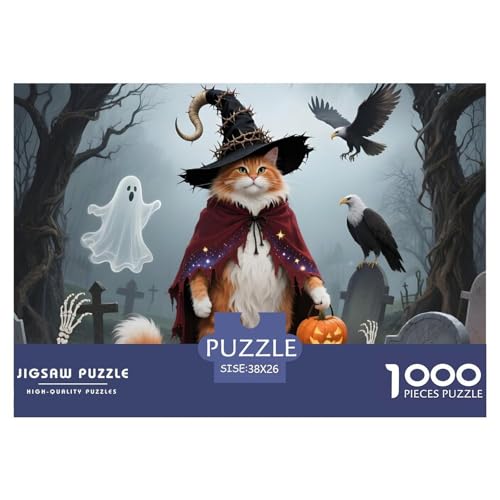 Halloween – Langhaarige Hauskatze Puzzle 1000 Teile Hauskatze – Familienaktivität Für Regentage, Strapazierfähiger Karton, Präzise Passform, Poster Zum Einrahmen & Geschenkbox 38x26 von UFVZBNFAN