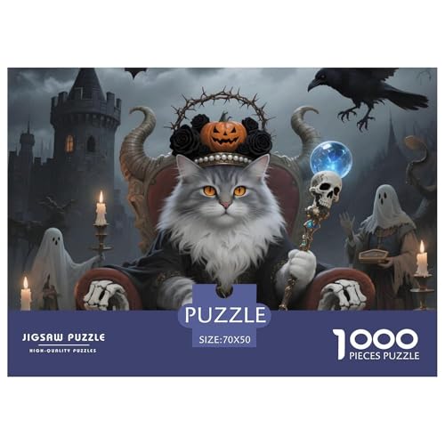 Halloween- Norwegische Waldkatze Puzzle 1000 Teile Für Erwachsene – Anspruchsvolles Hauskatze Motiv – Poster, Geschenkbox & Kreative Freizeitgestaltung 70x50cm/1000pcs von UFVZBNFAN