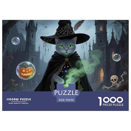 Halloween – Russisch Blau Puzzle 1000 Teile Hauskatze – Premium Karton Mit Starken Interlocking Pieces, Geschenkbox & Poster, Entspannendes Erwachsenenpuzzle Für Familie – 70x50cm/1000pcs von UFVZBNFAN