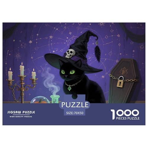 Halloween – Schwarze Katze Puzzle 1000 Teile – Anspruchsvolles Hauskatze Motiv – Premium Karton, Klares Druckbild, Poster & Geschenkbox – Perfekt Für Heimdeko 70x50cm/1000pcs von UFVZBNFAN