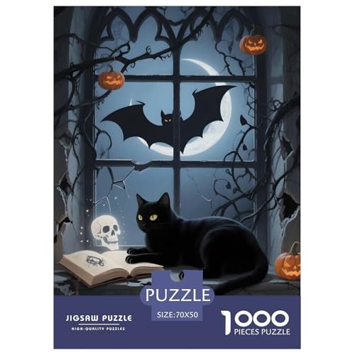 Halloween-Schwarze Katze Puzzle 1000 Teile Haustier Katze – Lernspiel Für Jugendliche Ab 14, Ruhige Freizeit, Präziser Kantenfit, Heimdeko Poster, Geschenkbereit 70x50cm/1000pcs von UFVZBNFAN