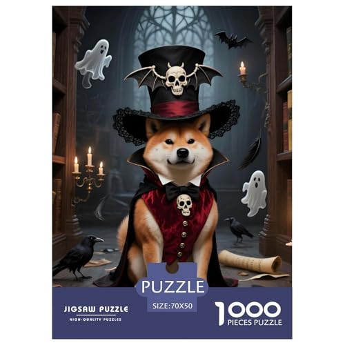 Halloween – Shiba Inu Puzzle 1000 Teile – Anspruchsvolles Haustier Hund Motiv – Kreatives Denkspiel, Nachhaltige Qualität & Geschenkidee 70x50cm/1000pcs von UFVZBNFAN