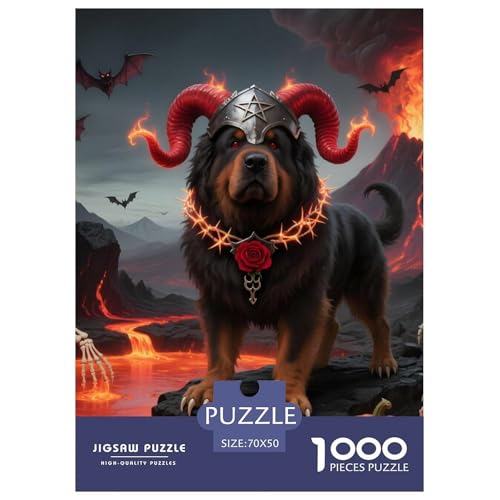Halloween – Tibet-Mastiff Puzzle 1000 Teile Haustier Hund – Premium Jigsaw Puzzle Für Familie, Mit Poster, Dekoratives Puzzle Erwachsene, Hochwertige Geschenkbox – 70x50cm/1000pcs von UFVZBNFAN