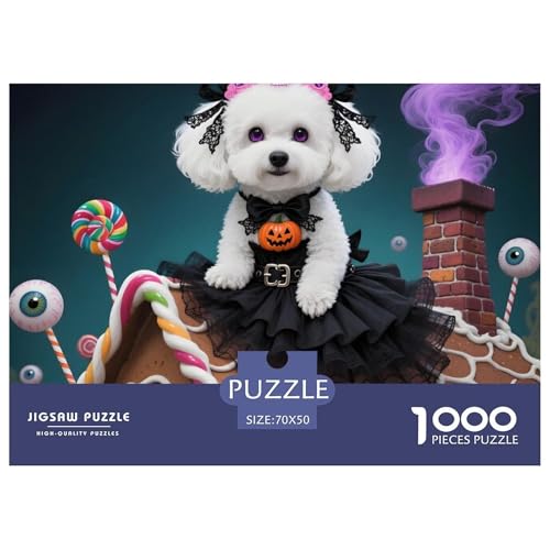Inspirierendes Halloween-Bichon Frisé Puzzle 1000 Teile – Schwieriges Pet Dog Jigsaw – Premium Board, Poster & Geschenkidee – Entspannung & Konzentration 70x50cm/1000pcs von UFVZBNFAN