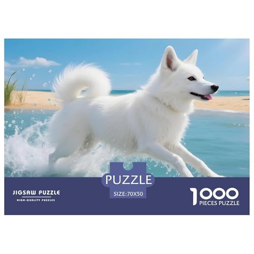 Japan-Spitz Puzzle 1000 Teile Haustierhund – Schwieriges Puzzle Erwachsene, Lernspiel & Deko Für Zuhause Oder Reisen, Dicke Kartonteile, Poster Inklusive – 70x50cm/1000pcs von UFVZBNFAN