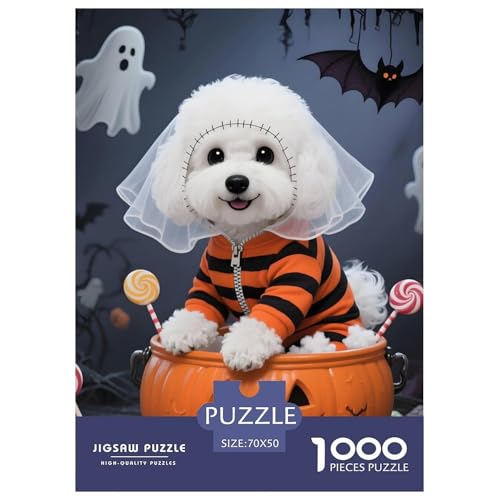 Kreatives Halloween – Bichon Frisé Puzzle 1000 Teile Für Erwachsene – Premium Haustier Hund Teile Aus Recyclingkarton – Schwieriges Denkspiel, Geschenkidee & Reisenutzung 70x50cm/1000pcs von UFVZBNFAN