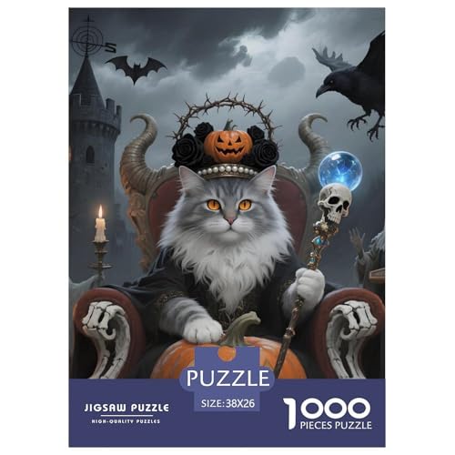 Kreatives Halloween- Norwegische Waldkatze Puzzle 1000 Teile Für Erwachsene – Premium Haustier Katze Teile Aus Recyclingkarton – Schwieriges Denkspiel, Geschenkidee & Reisenutzung 38x26cm/1000pcs von UFVZBNFAN