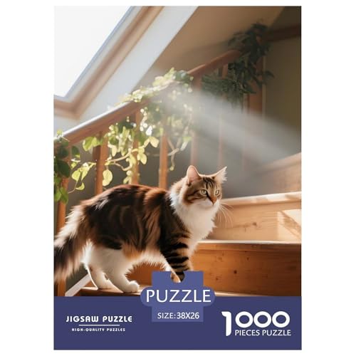 Maine Coon Puzzle 1000 Teile Haustier Katze – Premium Karton Mit Starken Interlocking Pieces, Geschenkbox & Poster, Entspannendes Erwachsenenpuzzle Für Familie – 38x26cm/1000pcs von UFVZBNFAN