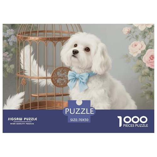 Malteser Puzzle 1000 Teile Haustierhund – Geduldsspiel Erwachsene, Farbstabiler HD-Druck, FSC-Papier, Familienzeit Am Tisch, Geschenkidee, Poster Edition 70x50cm/1000pcs von UFVZBNFAN