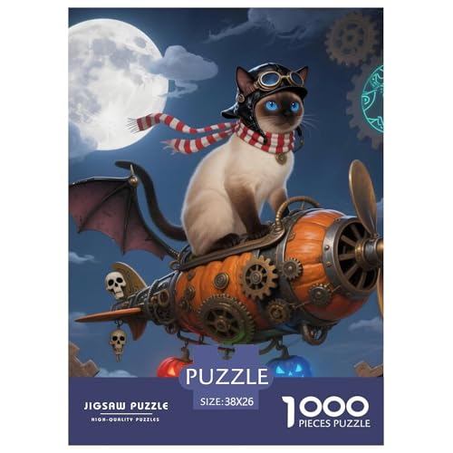 Meditatives Halloween-Siamkatze Puzzle 1000 Teile – Premium Haustier Katze Jigsaw Für Erwachsene & Jugendliche – Schwieriges Brain Teaser, Geschenk-Box & Heimdeko 38x26cm/1000pcs von UFVZBNFAN