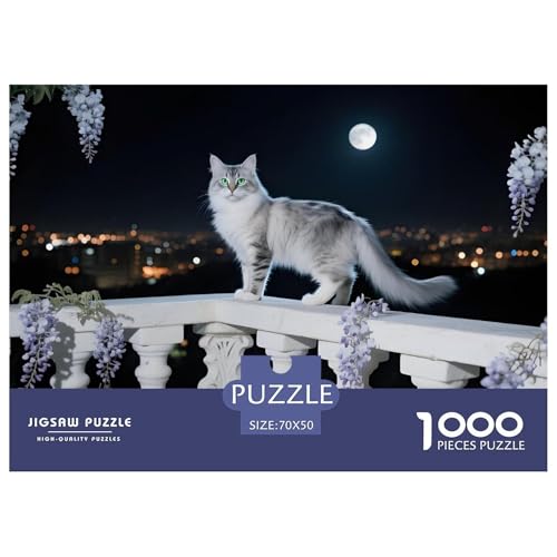 Meditatives Türkisch Angora Puzzle 1000 Teile – Anspruchsvolles Hauskatze Denkspiel – Premium Qualität, Poster & Geschenkidee Für Erwachsene 70x50cm/1000pcs von UFVZBNFAN