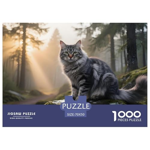 Norwegische Waldkatze Puzzle 1000 Teile Hauskatze – Knobelspiel Für Konzentration, Dicker Karton, Langlebig, Heimdeko Im Wohnzimmer, Poster Inklusive, 70x50cm/1000pcs von UFVZBNFAN