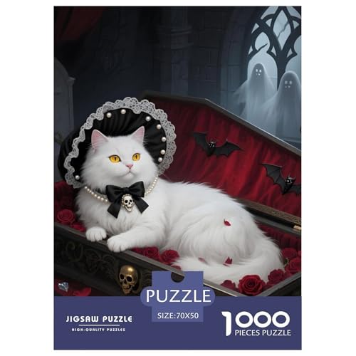 Premium Halloween- Perserkatze Puzzle 1000 Teile – Anspruchsvolles Haustier Katze Motiv – Poster, Hochwertige Verpackung & Perfekte Geschenkidee 70x50cm/1000pcs von UFVZBNFAN