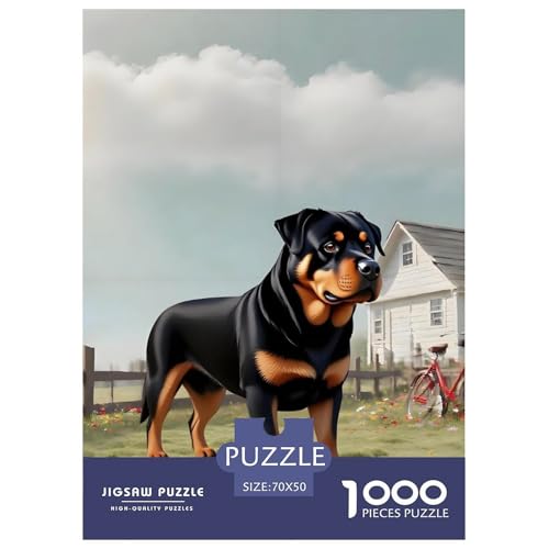 Premium Rottweiler Puzzle 1000 Teile – Anspruchsvolles Haustierhund Design – 1000 Teile Für Erwachsene, Inklusive Poster & Dekorativer Geschenkbox 70x50cm/1000pcs von UFVZBNFAN