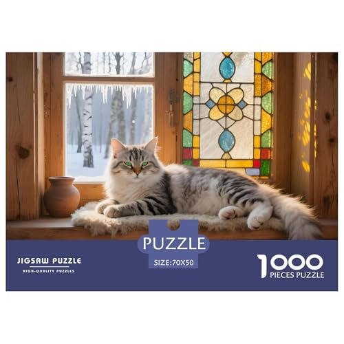 Siberian Cat Puzzle 1000 Teile Für Erwachsene – Anspruchsvolles Hauskatze Motiv – Robuste Teile, Dekorative Box & Entspannende Freizeitbeschäftigung 70x50cm/1000pcs von UFVZBNFAN