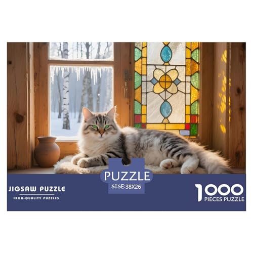 Siberian Cat Puzzle 1000 Teile Hauskatze – Anspruchsvolle Herausforderung, Starker Karton, Familienzeit Am Wochenende, Dekoratives Poster & Premium Geschenkbox 38x26cm/1000pcs von UFVZBNFAN