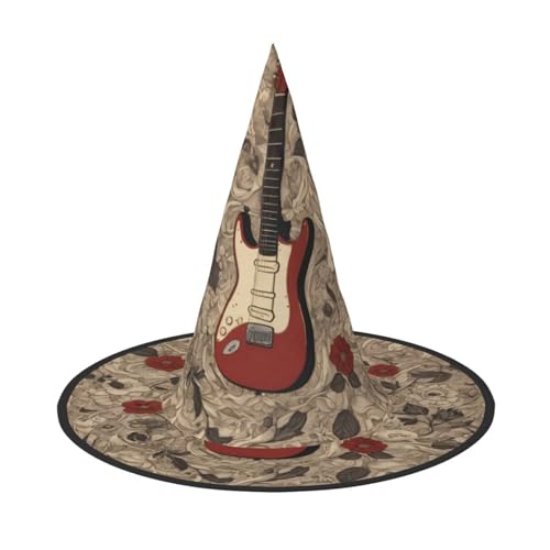 UFhgjjb 1 Stück Halloween Hexenhut - Gitarre Blüten Volldruck Hexen Dekor Party Kostüm Cosplay Rollenspiel Festival Karneval Hut von UFhgjjb