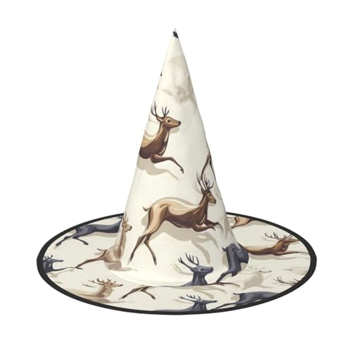 UFhgjjb 1 x Halloween-Hexenhut – Laufender Hirsch Volldruck Hexen Dekor Party Kostüm, Cosplay Rollenspiel Festival Karneval Hut von UFhgjjb