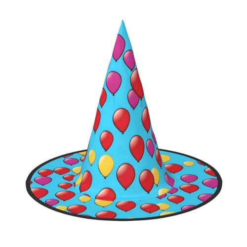 UFhgjjb 1 x Halloween-Hexenhut – Luftballons fliegen im Himmel, Volldruck, Hexen-Dekor, Party-Kostüm, Cosplay, Rollenspiel, Festival, Karnevalshut von UFhgjjb