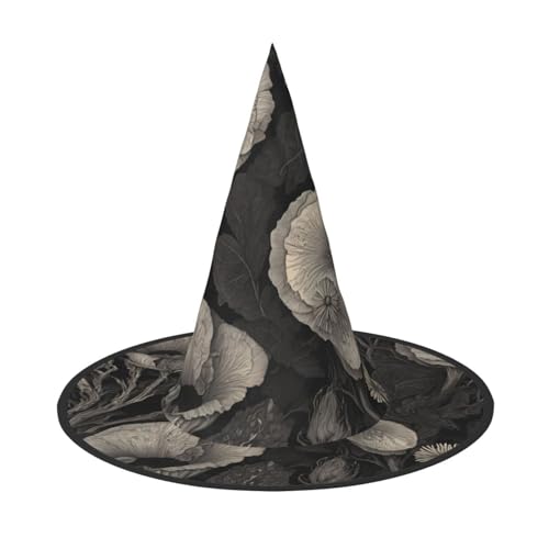 UFhgjjb 1 x Halloween-Hexenhut – Schwarz-Weiß-Blumen-Volldruck, Hexen-Dekor, Party-Kostüm, Cosplay, Rollenspiel, Festival, Karnevalshut von UFhgjjb
