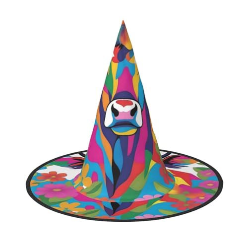UFhgjjb 1 x Halloween-Hexenhut – bunte große Blumenrinder, Volldruck, Hexen-Dekor, Party-Kostüm, Cosplay, Rollenspiel, Festival, Karneval von UFhgjjb