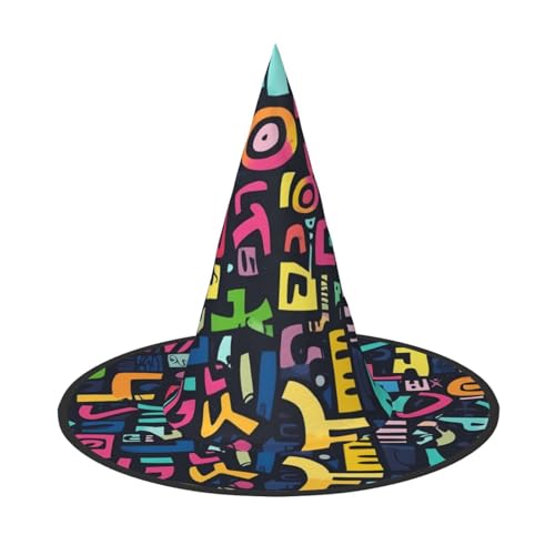 UFhgjjb 1 x Halloween-Hexenhut – verstümmelte Buchstaben, Volldruck, Hexen-Dekor, Party-Kostüm, Cosplay, Rollenspiel, Festival, Karnevalshut von UFhgjjb