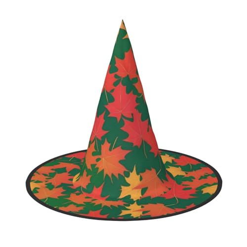 UFhgjjb Halloween-Hexenhut – Ahornblatt-Fliesen, Volldruck, Hexen-Dekor, Party-Kostüm, Cosplay, Rollenspiel, Festival, Karneval, Hut, 2 Stück von UFhgjjb