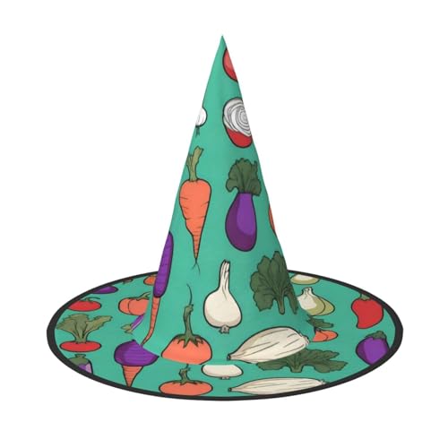 UFhgjjb Halloween-Hexenhut – Gemüse-Illustrationsserie, Volldruck, Hexen-Dekor, Party-Kostüm, Cosplay, Rollenspiel, Festival, Karnevalshut, 3 Stück von UFhgjjb