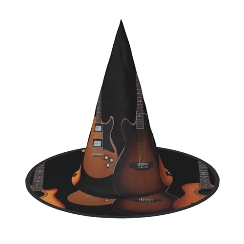 UFhgjjb Halloween-Hexenhut – Musikgitarre, Volldruck, Hexen-Dekor, Party-Kostüm, Cosplay, Rollenspiel, Festival, Karnevalshut, 3 Stück von UFhgjjb