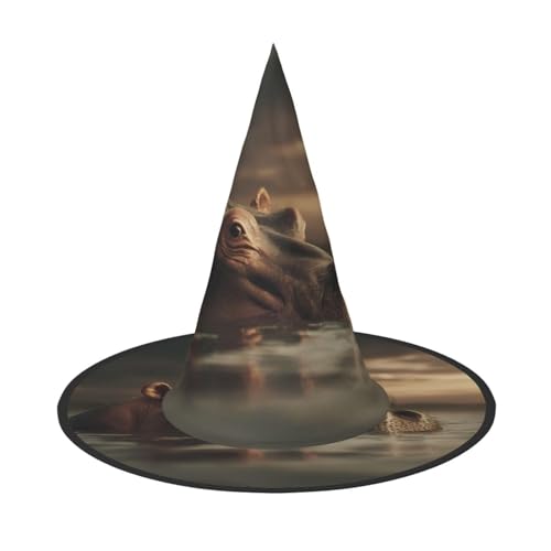 UFhgjjb Halloween-Hexenhut – Nilpferd, das das Ufer beobachtet, Volldruck, Hexen-Dekor, Party-Kostüm, Cosplay, Rollenspiel, Festival, Karnevalshut, 2 Stück von UFhgjjb