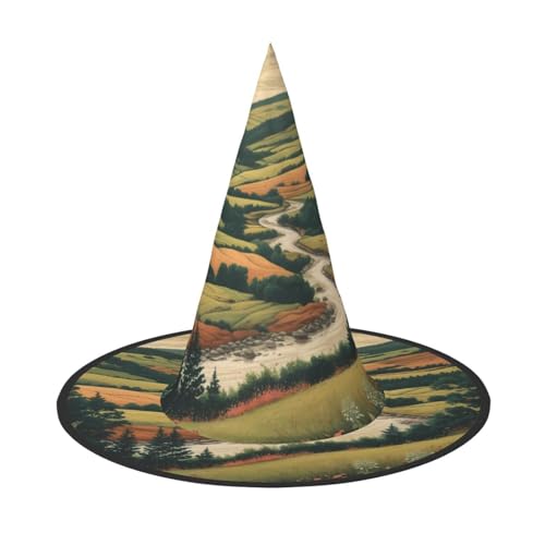 UFhgjjb Halloween-Hexenhut – Wald, Berg, Fluss, Volldruck, Hexen-Dekor, Party-Kostüm, Cosplay, Rollenspiel, Festival, Karneval, Hut, 2 Stück von UFhgjjb