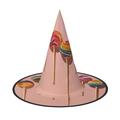 UFhgjjb Halloween-Hexenhut – bunte Lutscher-Volldruck, Hexen-Dekor, Party-Kostüm, Cosplay, Rollenspiel, Festival, Karneval, Hut, 3 Stück von UFhgjjb