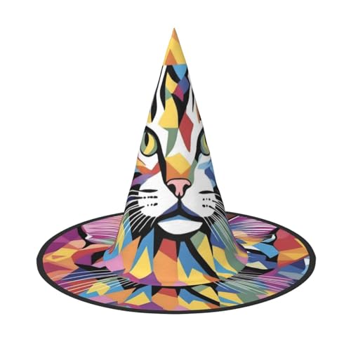 UFhgjjb Halloween-Hexenhut – bunte gepunktete Katze, Volldruck, Hexen-Dekor, Party-Kostüm, Cosplay, Rollenspiel, Festival, Karneval, Hut, 3 Stück von UFhgjjb