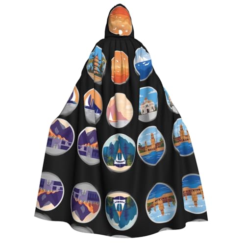 UFhgjjb Halloween Kapuzenumhang Kostüm Umhang - Erwachsene Landschaft Abzeichen Druck Kostüm Robe für Maskerade Karneval Comic Ausstellung von UFhgjjb