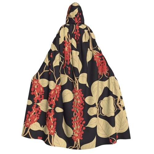 UFhgjjb Halloween Kapuzenumhang Kostüm Umhang - Erwachsene Rote Beeren auf der Rebe Print Kostüm Robe für Maskerade, Karneval, Comic Ausstellung von UFhgjjb