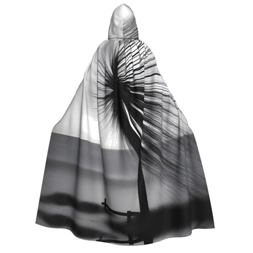 UFhgjjb Halloween Kapuzenumhang Kostüm Umhang - Erwachsene Schwarz Palmblätter Druck Kostüm Robe für Maskerade, Karneval, Comic Ausstellung von UFhgjjb