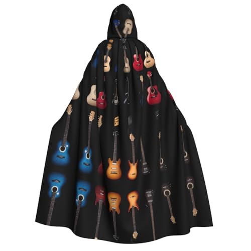 UFhgjjb Halloween Kapuzenumhang Kostüm Umhang – Erwachsene Viele bunte Gitarren Druck Kostüm Robe für Maskerade, Karneval, Comic-Ausstellung von UFhgjjb