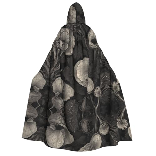 UFhgjjb Halloween Kapuzenumhang Kostüm Umhang – Erwachsenenkostüm mit schwarz-weißem Blumendruck, für Maskerade, Karneval, Comic-Ausstellung von UFhgjjb
