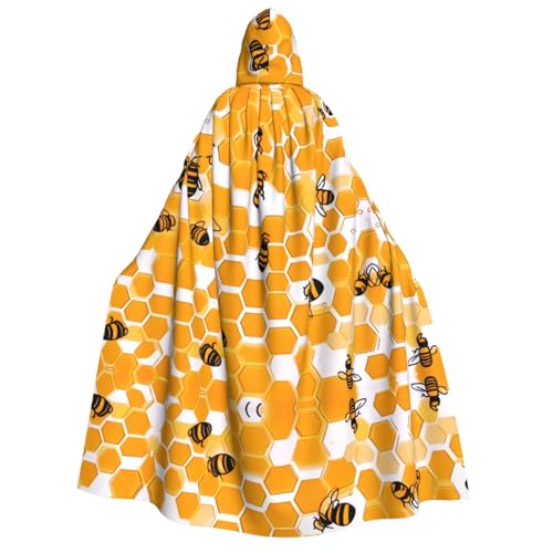 UFhgjjb Halloween Kapuzenumhang Kostüm Umhang - Erwachsener Geometrischer Bienendruck Kostüm Robe für Maskerade, Karneval, Comic Ausstellung von UFhgjjb