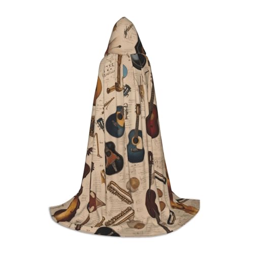UFhgjjb L Halloween Kapuzenumhang – Unisex Noten Musik Gitarre Druck Cosplay Robe für Partys, Karneval, Comic Ausstellungen und mehr von UFhgjjb