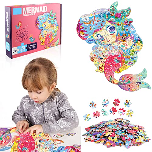 Puzzle Kinder Kinderspiele Mini Puzzle Meerjungfrau 128 Teile Knobelspiele Jigsaw Puzzles Puzzlespiel Ocean Toy Geduldspiele für Kinder Erwachsene Montessori Spielzeug ab 3 4 5 6 7 8 9 Jahre von UGBO