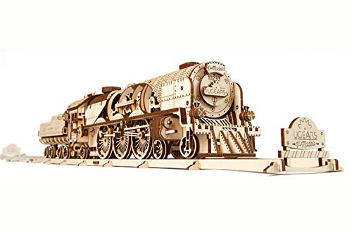 UGEARS V-Express-Dampfzug mit Tender – Vatertagsgeschenk, Puzzles für Erwachsene, 3D-Holzpuzzle-Modellbausätze für Erwachsene und Jugendliche, 3D-Puzzle-Bausatz, Holzmodellbausätze von UGEARS