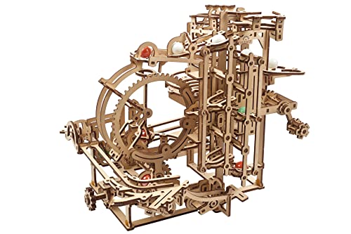 UGEARS Holz-Kugelbahn-Set – Vatertagsgeschenk, 3D-Puzzle, Holz-Kugelbahn, Stufenaufzug mit 3-stufigem Hebemechanismus und 10 Murmeln – kinetisches DIY-Kugelbahn-Holzpuzzle – 3D-Holzpuzzle von UGEARS