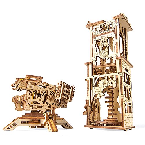 UGEARS Balliste und Turm – Historisches Mittelalterliches Militärmodell aus Holz – Modellbausatz aus Holz - Historische 292 Teile Modell mit mehreren Funktionen - Konstruktionsspielzeug -3D Holzpuzzle von UGEARS