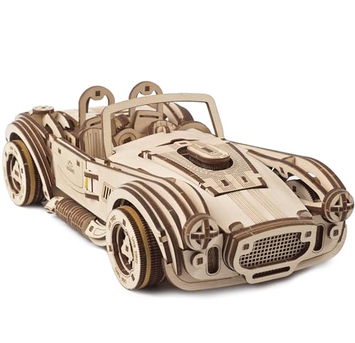 UGEARS Drift Cobra Rennwagen 3D-Puzzle – Vatertagsgeschenk, Vintage-3D-Puzzles, Modellauto-Bausatz mit leistungsstarkem Federmotor – Auto-Modellbausätze für Erwachsene zum Bauen – mechanische 3D von UGEARS